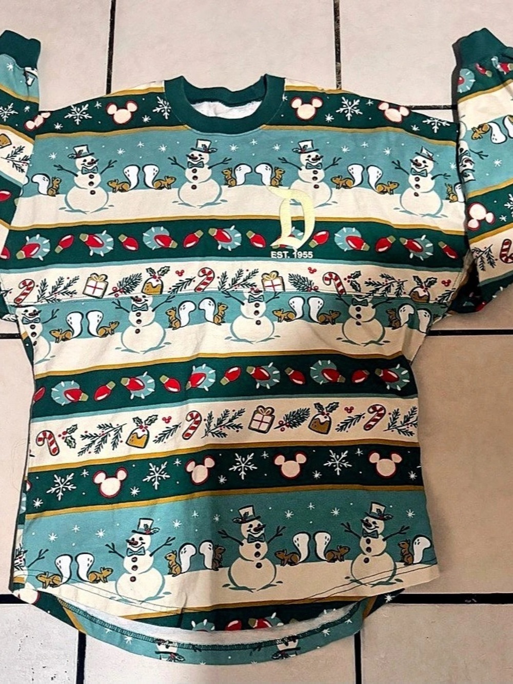 Disney Disneyland Resort Holiday Snowman Spirit Jersey Green & White